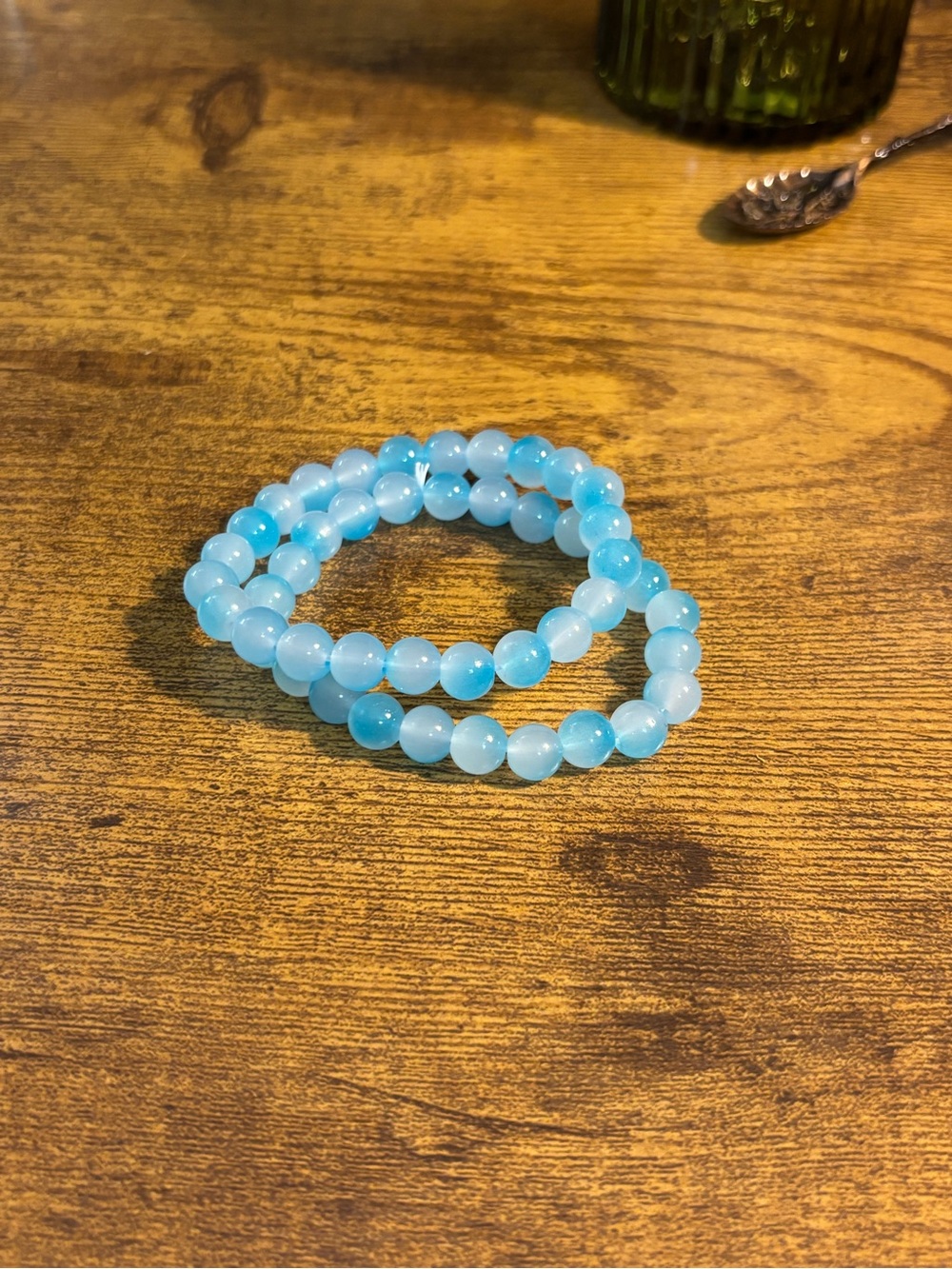 Light Blue Beaded Stretch Bracelet Set - Women Jewelry
